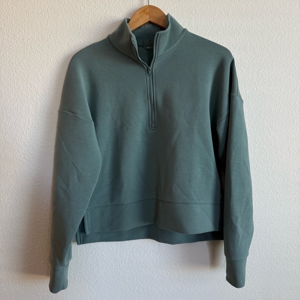 Calia Teal Green Quarter Zip Funnel Neck Scuba Pullover Sweater Size Medium - Picture 3 of 8